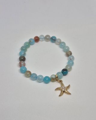 Blue Cracked Agate Stretch Bracelet – Starfish Charm &amp; CZ Accent