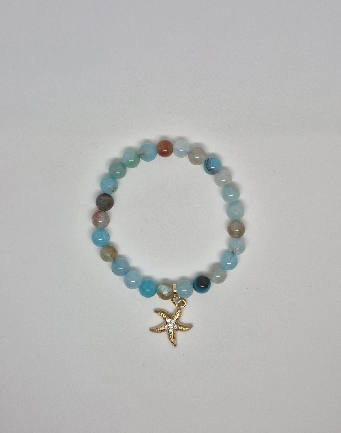 Blue Cracked Agate Stretch Bracelet – Starfish Charm &amp; CZ Accent