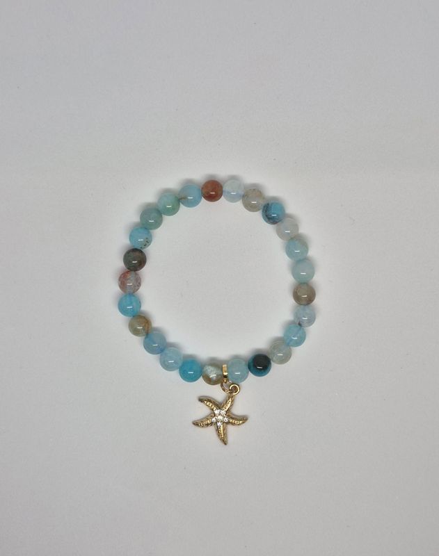 Blue Cracked Agate Stretch Bracelet – Starfish Charm &amp; CZ Accent