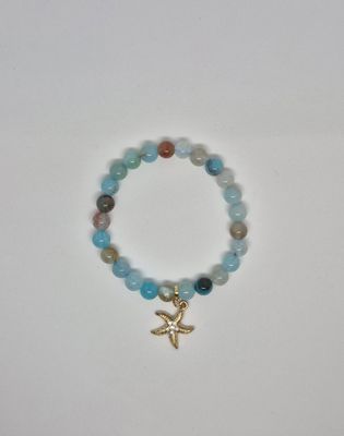 Blue Cracked Agate Stretch Bracelet – Starfish Charm &amp; CZ Accent