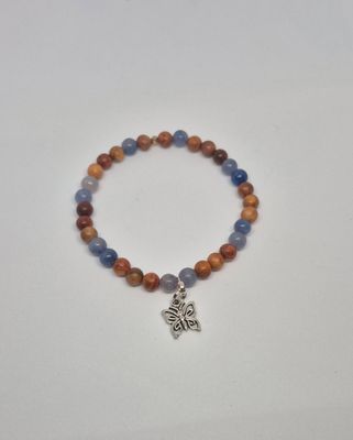 Butterfly Charm Stretch Bracelet – Blue Aventurine &amp; Tigerskin Jasper