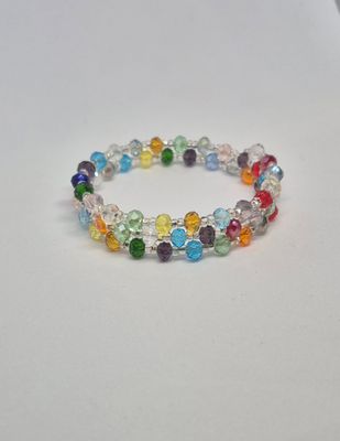 Faceted Memory Wire Bracelet – Multicolor Glass Beads &amp; Crystal Accents