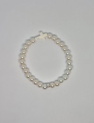 Pearly Cross Stretch Bracelet – Handmade Royal Blue Beads