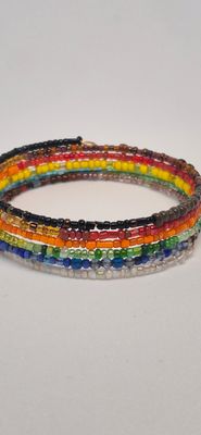 Rainbow Memory Wire Bracelet – Multicolor Beads &amp; 5–6 Wraps