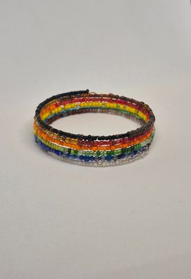 Rainbow Memory Wire Bracelet – Multicolor Beads &amp; 5–6 Wraps