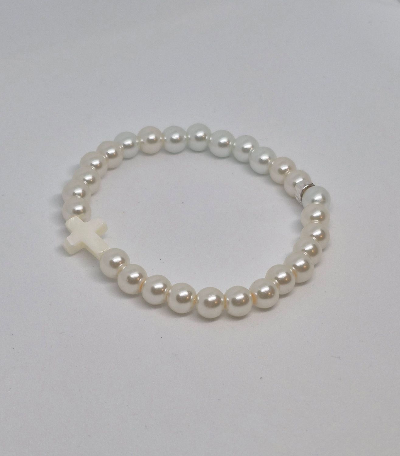 Pearly Cross Stretch Bracelet – Handmade Royal Blue Beads