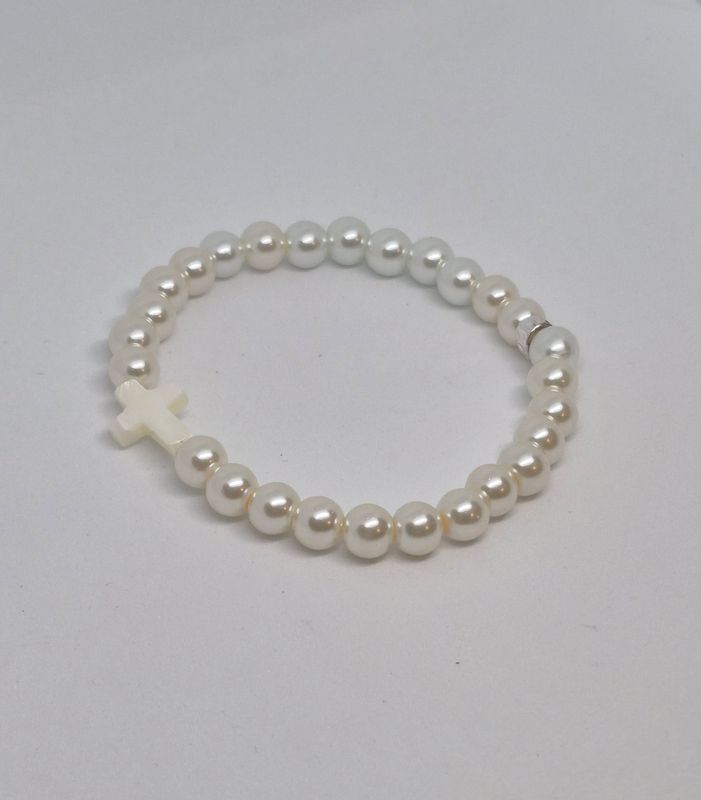 Pearly Cross Stretch Bracelet – Handmade Royal Blue Beads