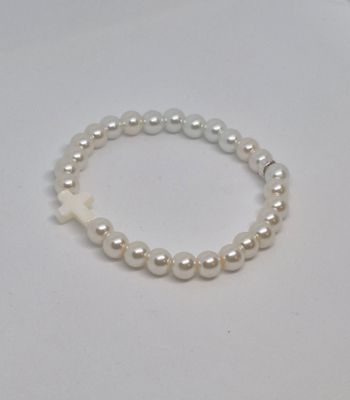 Pearly Cross Stretch Bracelet – Handmade Royal Blue Beads