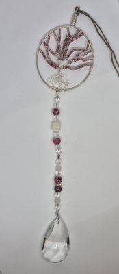 Tree of Life Suncatcher – Violet Bead Pendant &amp; Quartz Crystal Drop
