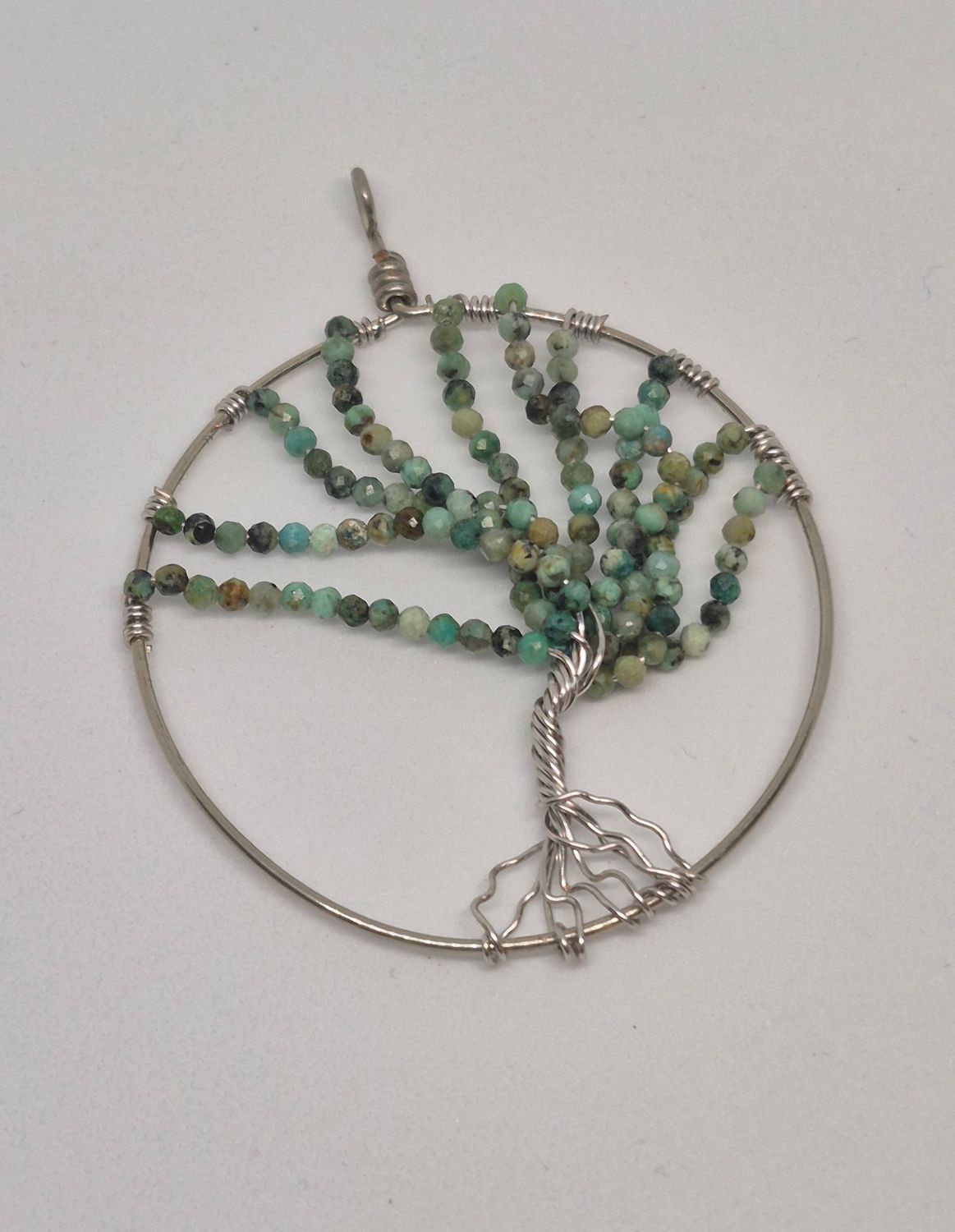 African Turquoise Tree of Life Pendant – Silver Ring &amp; Snake Chain