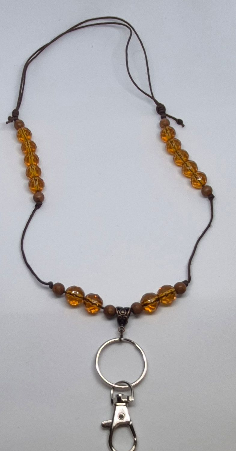 Tiger Skin Jasper &amp; Fire Polished Bead Lanyard – Adjustable Hemp Cord with Keyring &amp; Clasp