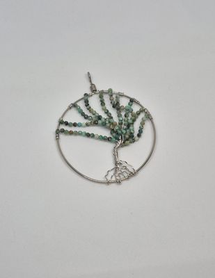 African Turquoise Tree of Life Pendant – Silver Ring &amp; Snake Chain
