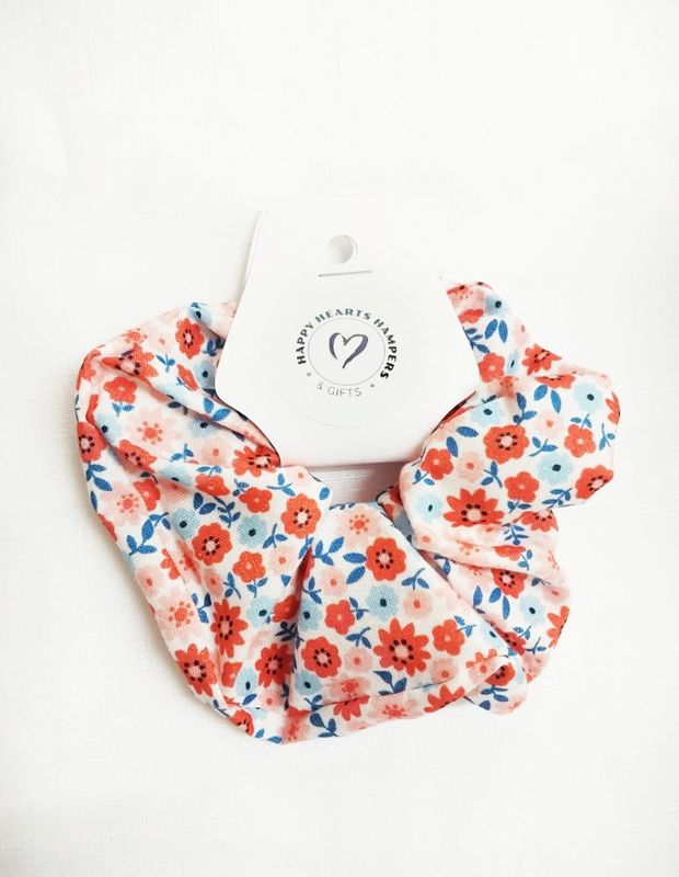 Scrunchie - Red &amp; Blue Flowers