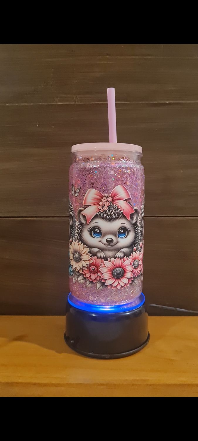 12oz acrylic glitter tumbler 3 Hedgehogs