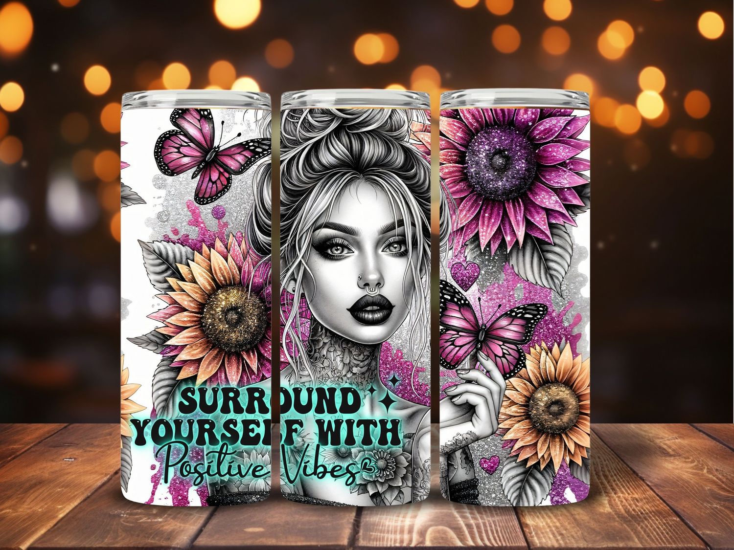 Surround yourself with positive vibes. 600ml Tumbler