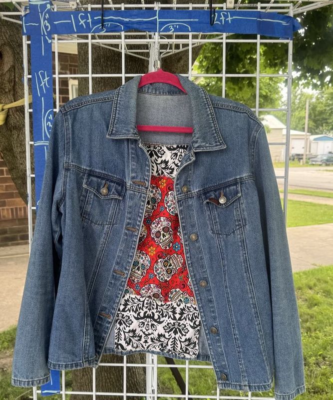 Upcycled Sugar Skull Jean Jacket