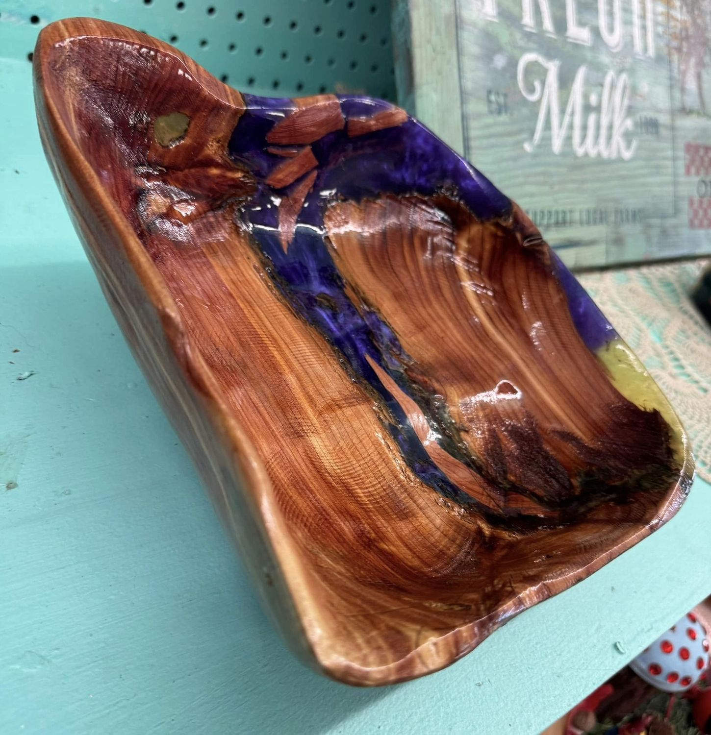 Dark Wooden Bowl w/Blue