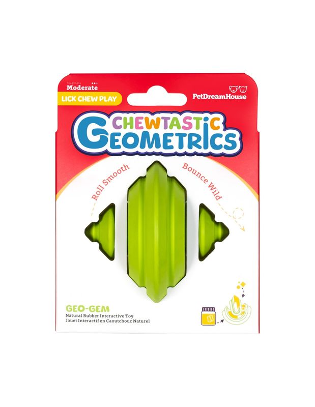 Kauwspeeltje te vullen met lekkers, de Chewtastic Geometrics Natural Rubber - Groen
