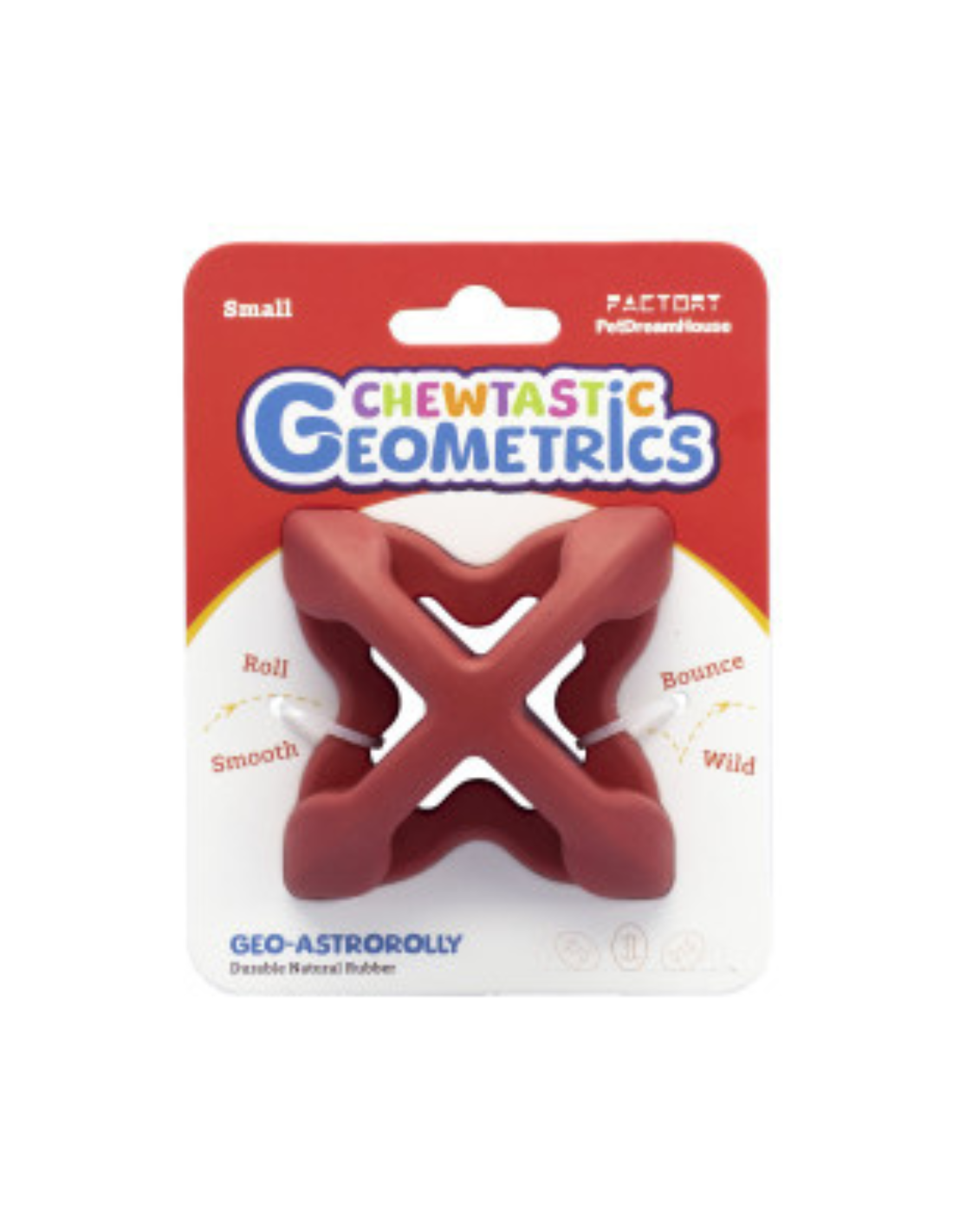 Interactief kauwspeeltje te vullen met lekkers in een opvallende rode kleur. Chewtastic Geometrics Natural Rubber - Rood