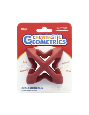 Interactief kauwspeeltje te vullen met lekkers in een opvallende rode kleur. Chewtastic Geometrics Natural Rubber - Rood