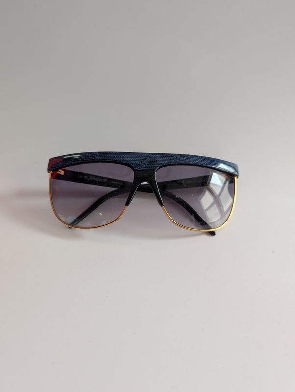 LAURA BIAGIOTTI  80&#39;s Vintage Navy/Black/Gold Sunglasses with Smoke Lens