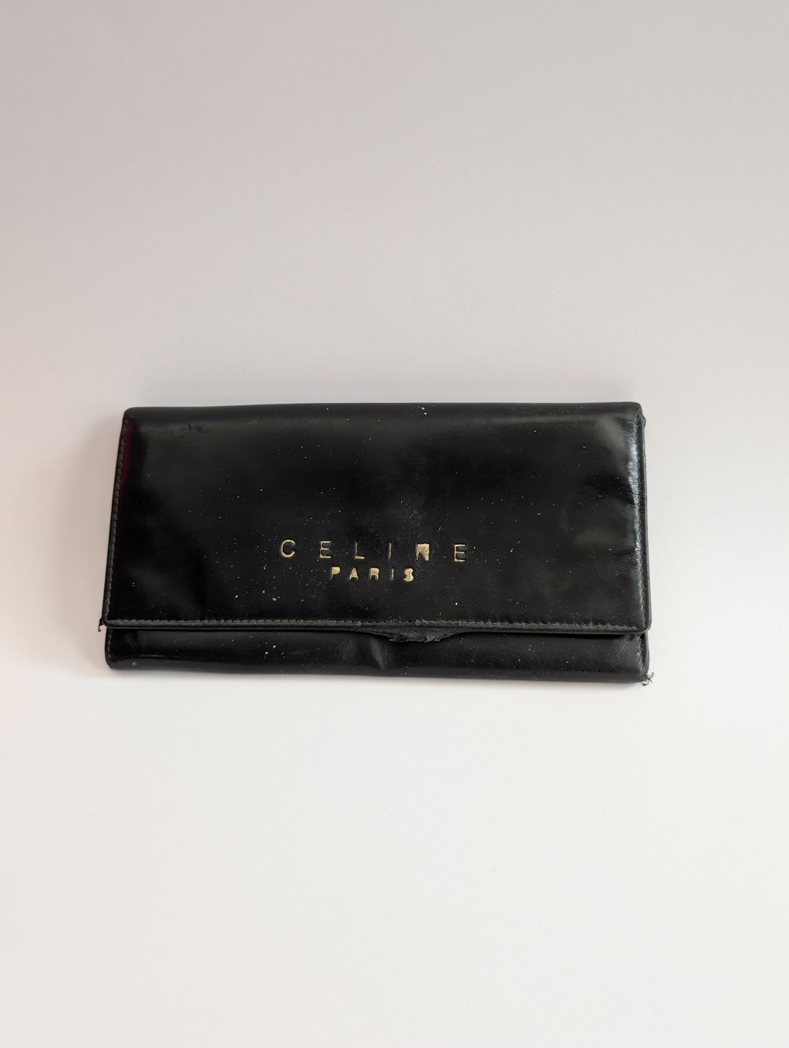 CELINE PARIS Used Black Patent Long Wallet