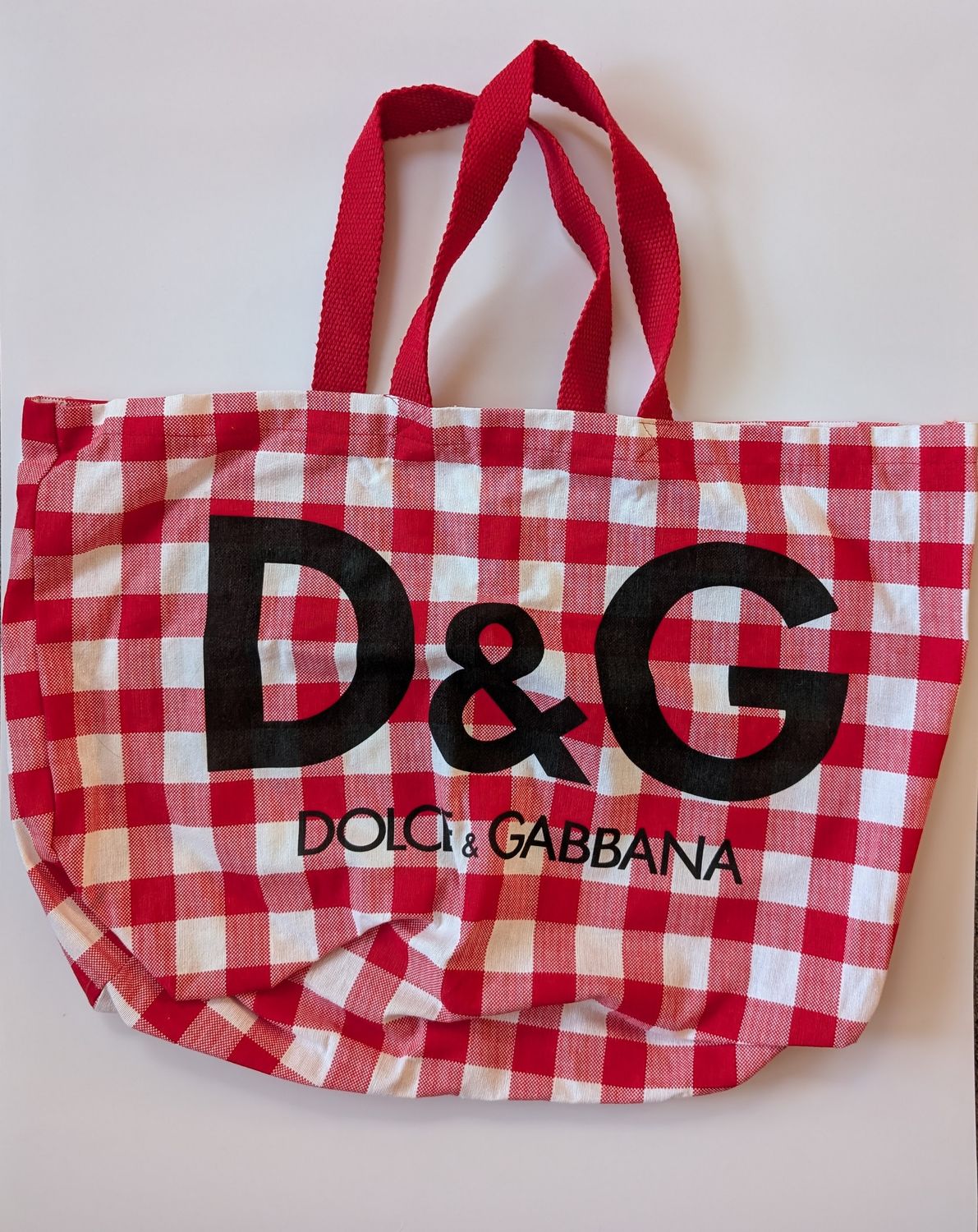 D&amp;G Deadstock Red/White Plaid Cotton Tote