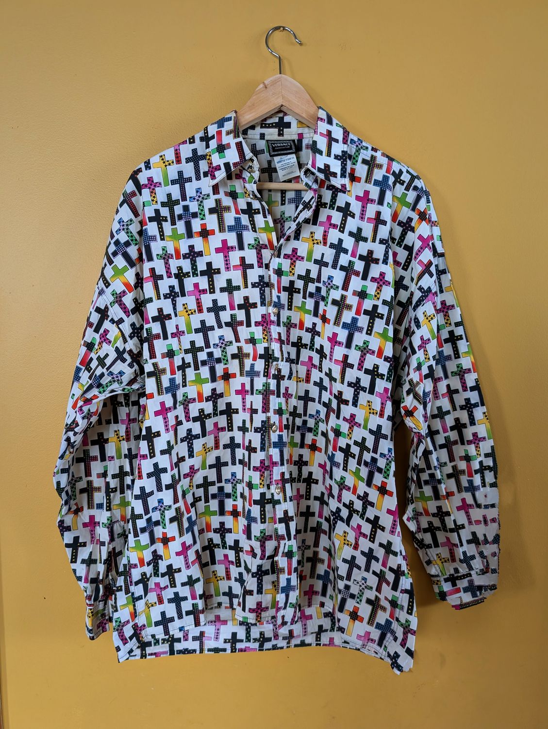 VERSACE Early 90s Mens Multi Color Cross Button Down Shirt XL