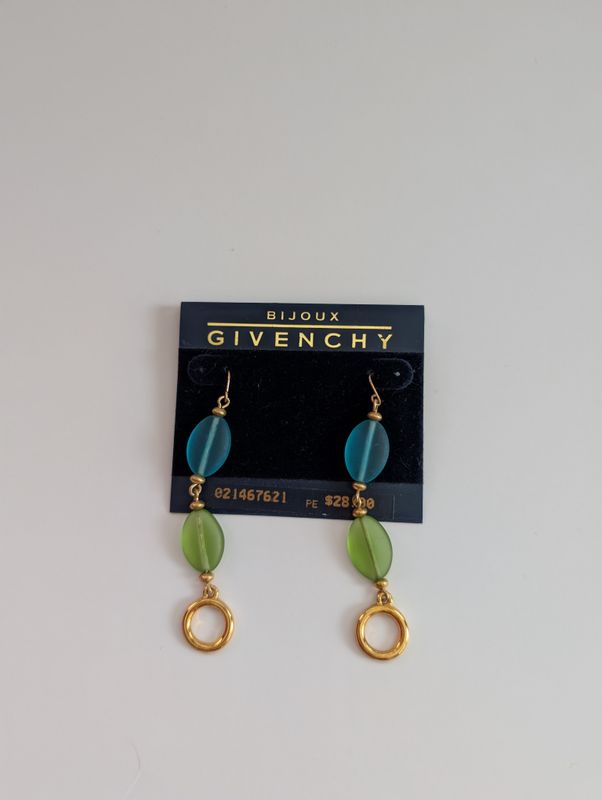 GIVENCHY Deadstock Green/Blue Frosted Beads Dangle Earrings