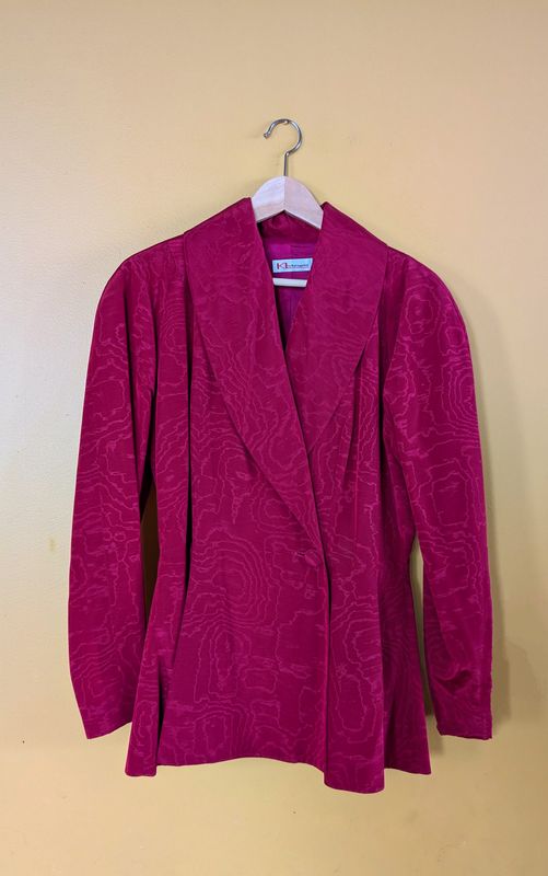 KARL LAGERFELD Fuchsia Acetate Jacquard Peplum Blazer M