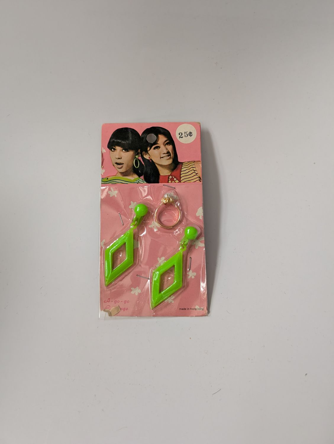 UNBRANDED Deadstock Authentic 60&#39;s Toy Earring/Ring Set- LIME