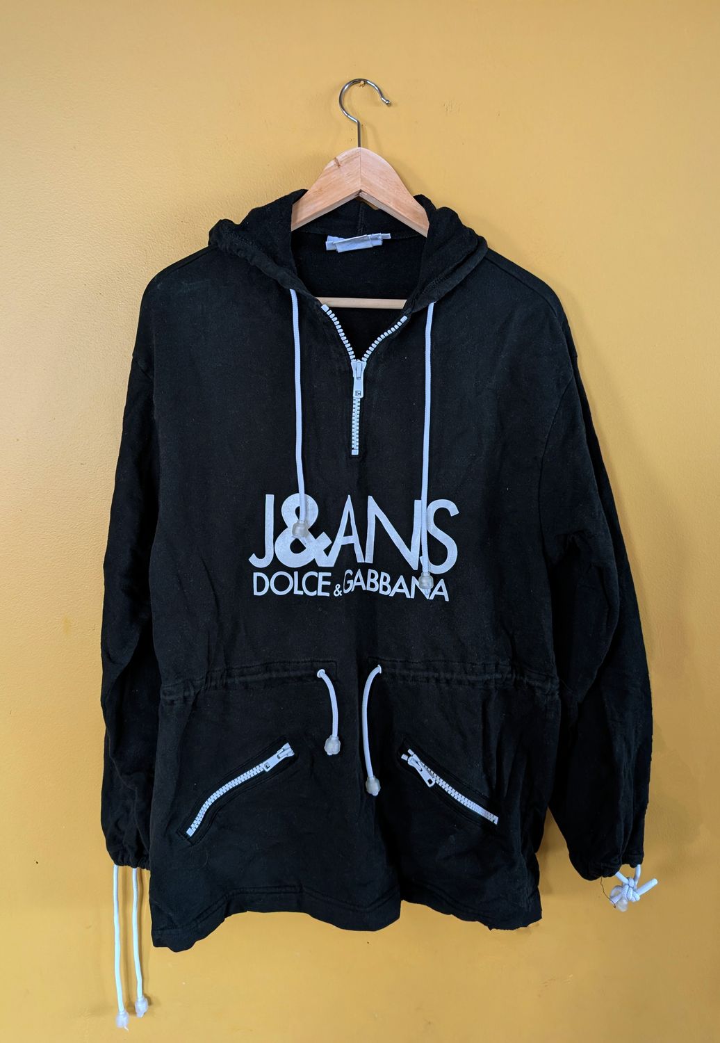 JEANS DOLCE GABANA Vintage 90&#39;s Black Hooded Pullover Top L