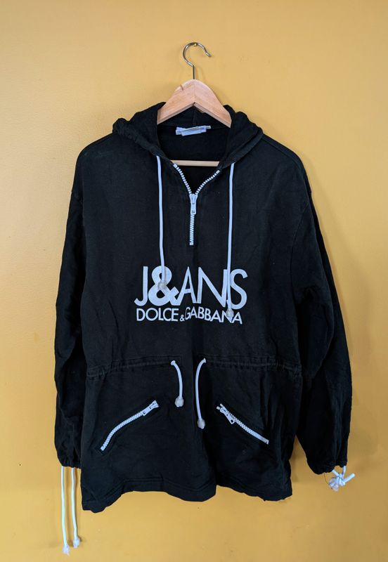JEANS DOLCE GABANA Vintage 90&#39;s Black Hooded Pullover Top L