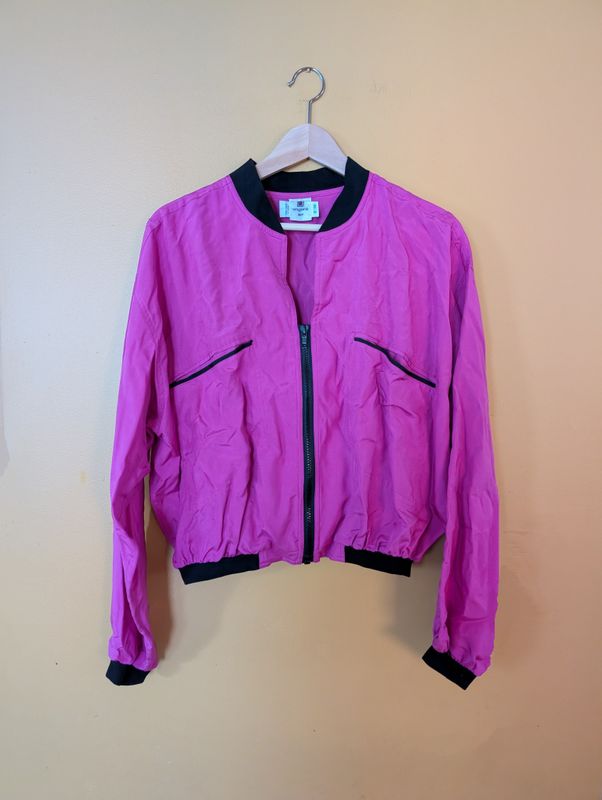 UNGARO TER Fucshia Silk-Like Bomber Jacket Sz 12/46