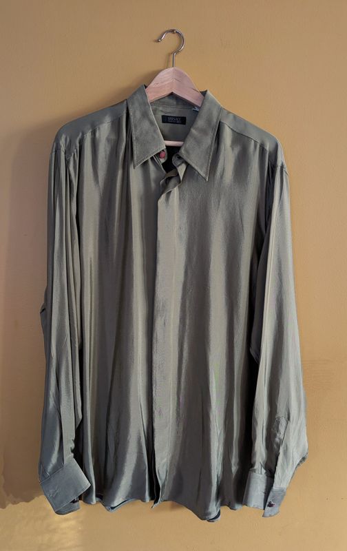 VERSACE V2 Moss Satin Button Down Sz 44 Neck 17 1/2&quot;