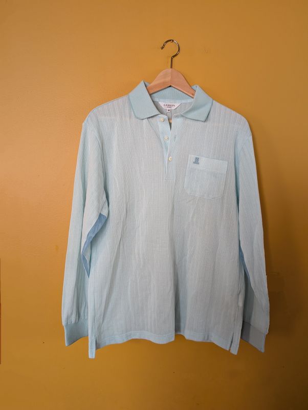 LANVIN Deadstock Pastel Blue Long Sleeve Polo Shirt Size 40