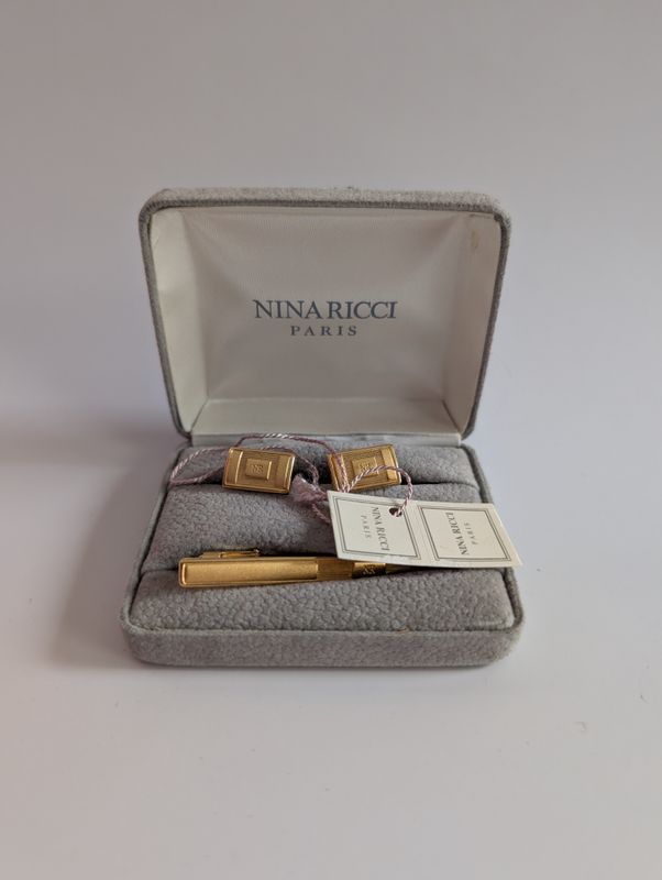 NINA RICCI 1980&#39;s Deadstock Cuff Link/Tie Bar Set
