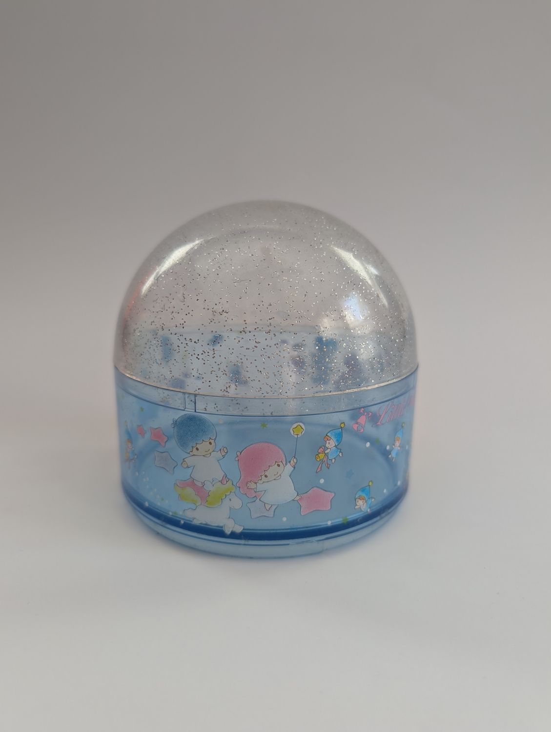 SANRIO Little Twin Stars 1980s Blue Glittery Dome Container