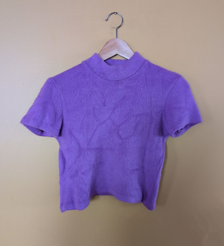 VERSACE JEANS COUTURE 1990&#39;s Dark Lilac Stretch Fuzzy Short Sleeve Top M