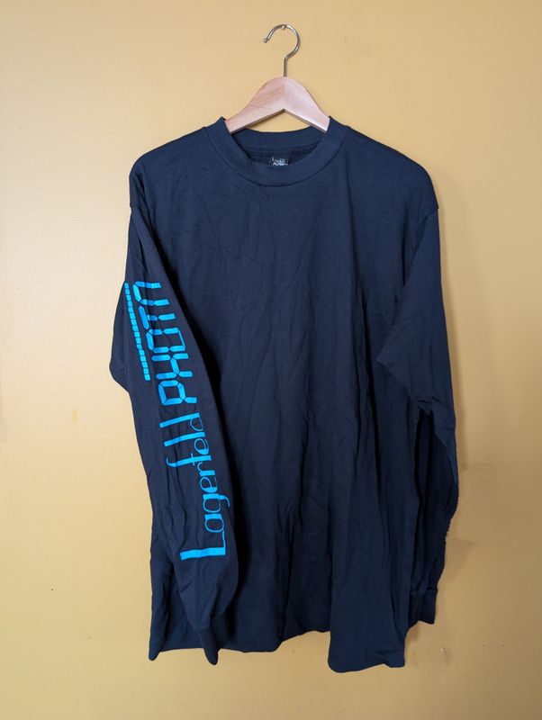 KARL LAGERFELD 1980s Photo Perfume Deadstock Promotional Black Long Sleeve Tee XL