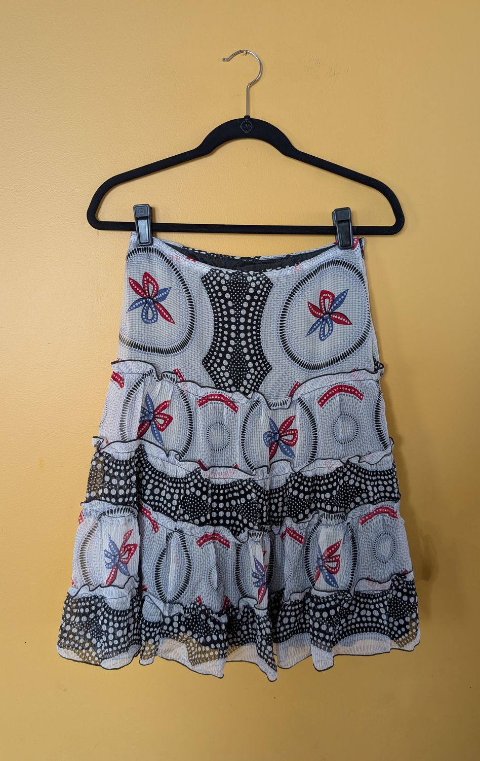 ANNA SUI Mid 2000&#39;s Deadstock Printed Tiered Chiffon Skirt SZ 4