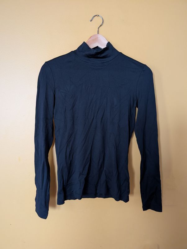 VERSUS 1990&#39;s Black Viscose Jersey Mock Neck Long Sleeve Top US 8