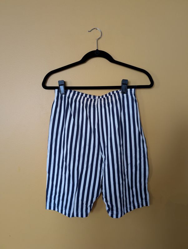 ORMOND SHOPS Deadstock Early 1990s Navy/White Striped Bike Shorts Size L