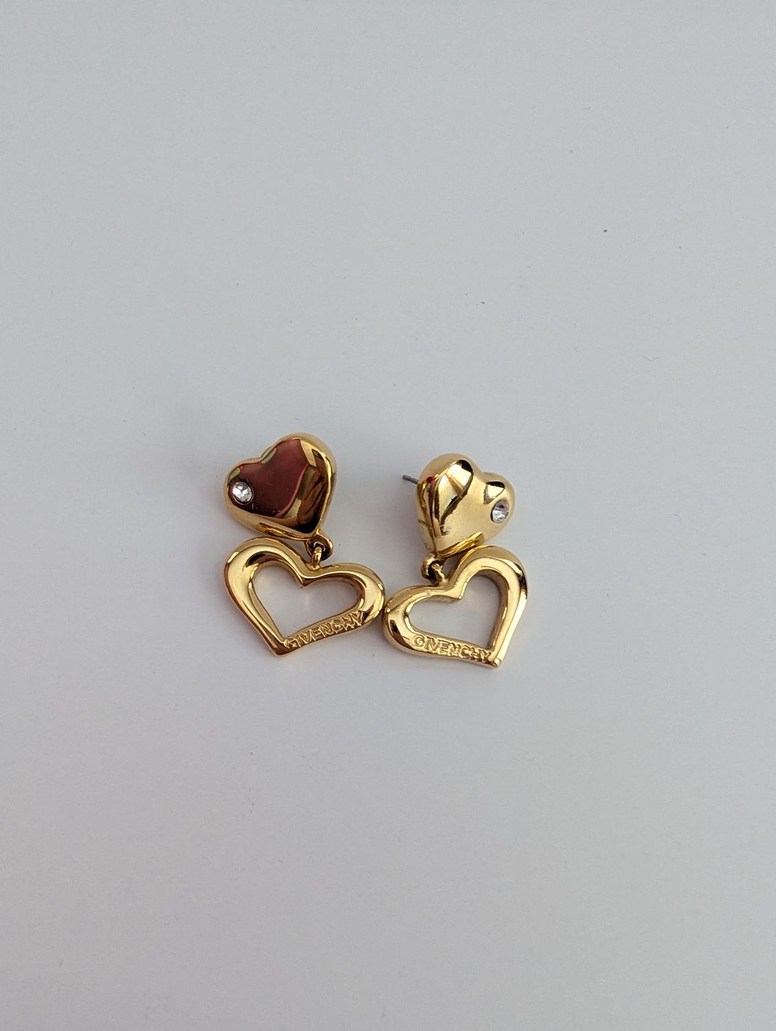 GIVENCHY 1980s Heart Drop Gold Earrings