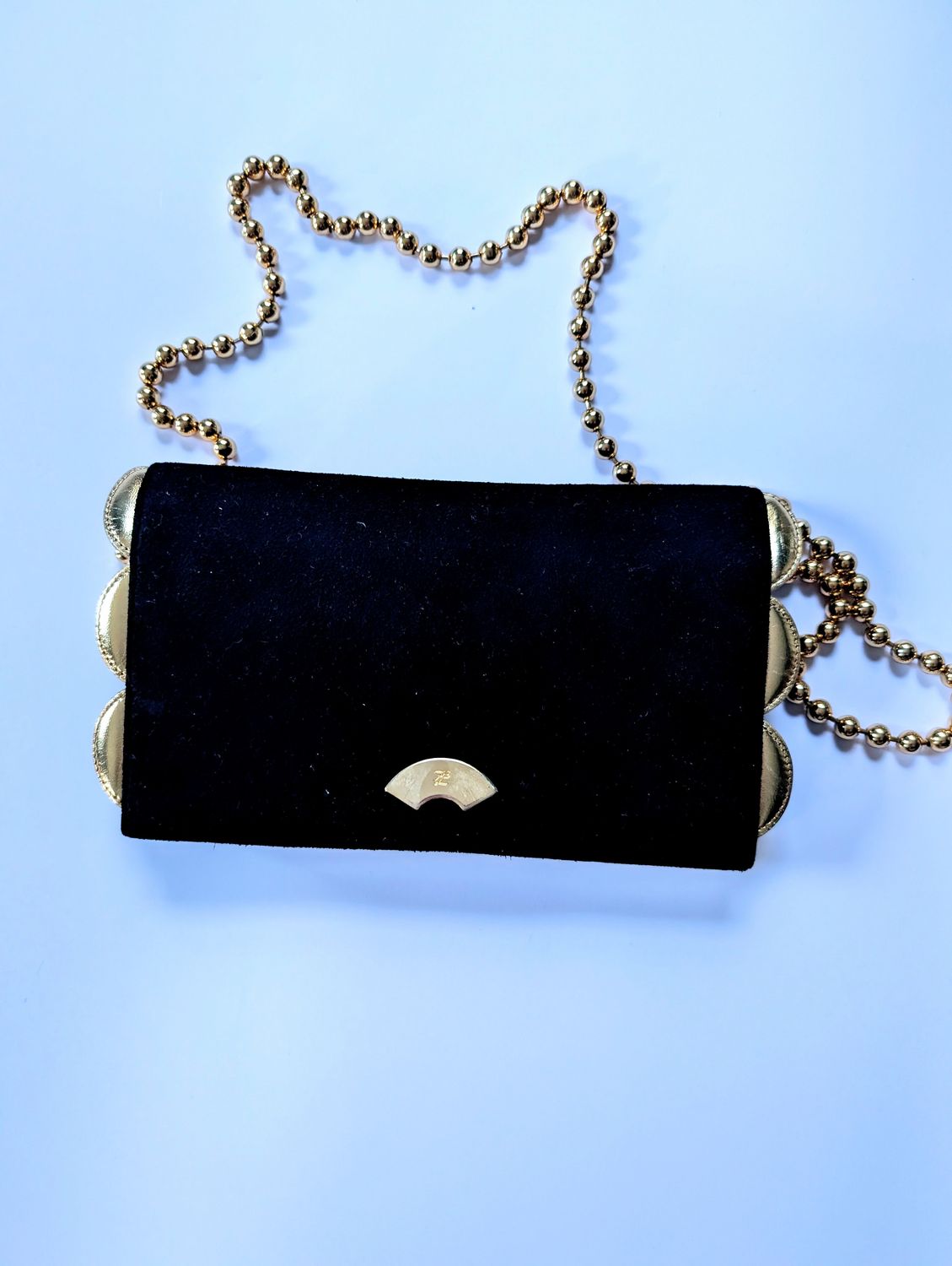 KARL LAGERFELD 1980s Black/Gold Purse with Original Box
