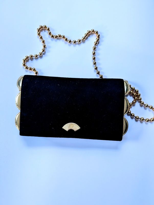 KARL LAGERFELD 1980s Black/Gold Purse with Original Box
