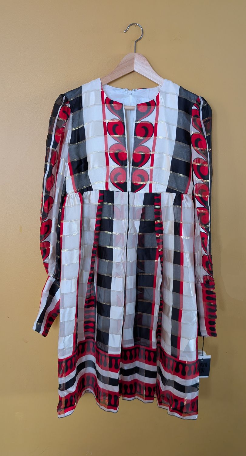 ANNA SUI Deadstock Early 2000&#39;s Red Plaid Silk Dress SZ 4