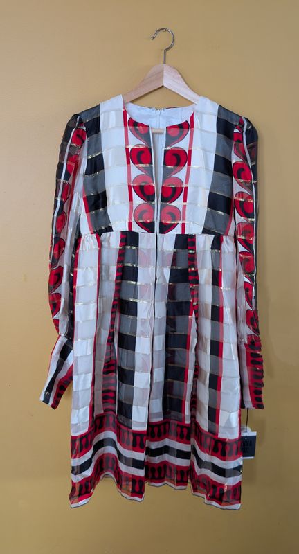 ANNA SUI Deadstock Early 2000&#39;s Red Plaid Silk Dress SZ 4