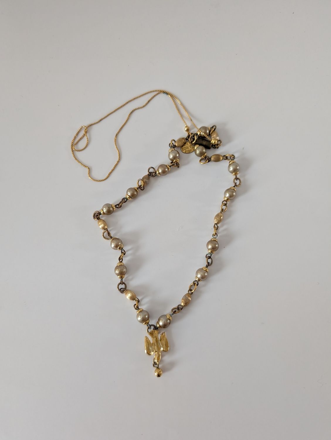 NINA RICCI Signed Dove Gold/Pearl Dove Necklace