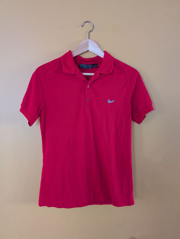 CHAMS DE BARON Red Embroidered Polo Short Sleeve SZ M